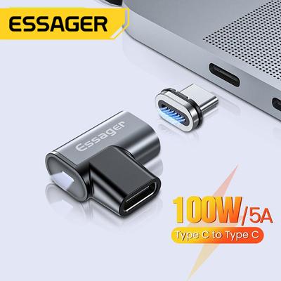 Essager 100 W USB tipo C į C tipo magnetinis adapteris USB-C moteriškas vyriškas magneto jungtis oro nešiojamojo telefono keitikliui