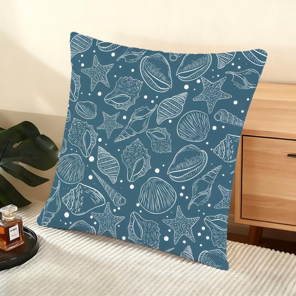 Seashell Pattern Cushion Cover Soft Short Plush Pillow Cover Smooth Cozy Texture Aesthetic Cushion Case Home Decor
