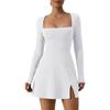 Women's Dress Plus Size Square Neck Long Sleeve Slit Flare Mini Dresses