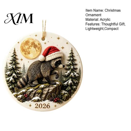 Funny Forest Creature Decoration Christmas Raccoon Acrylic Ornament, Cute Animal Hanging Decor for Tree Healing Style Desk, Festive Holiday