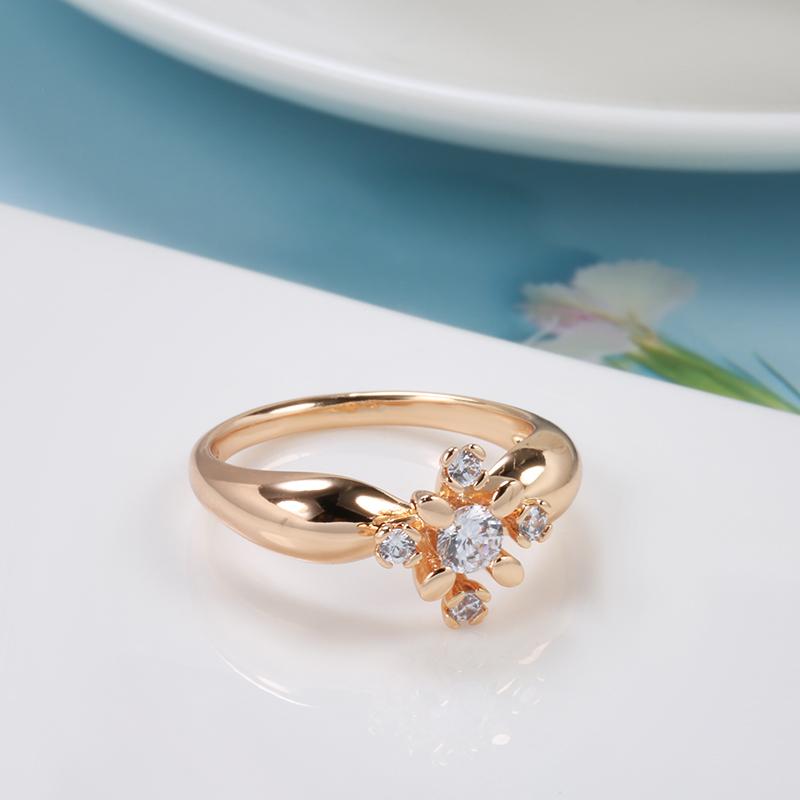 Rose Gold Color Crystal Flower Rings For Women Fashion Natural Zircon Wedding Bride Accessories Daily Fine Jewelry