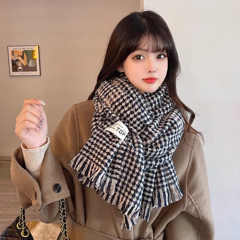 Plaid Knit Scarf Women Winter Warm Shawl Wrap Student Style Chic Ins Trendy Thick Neck Warmer