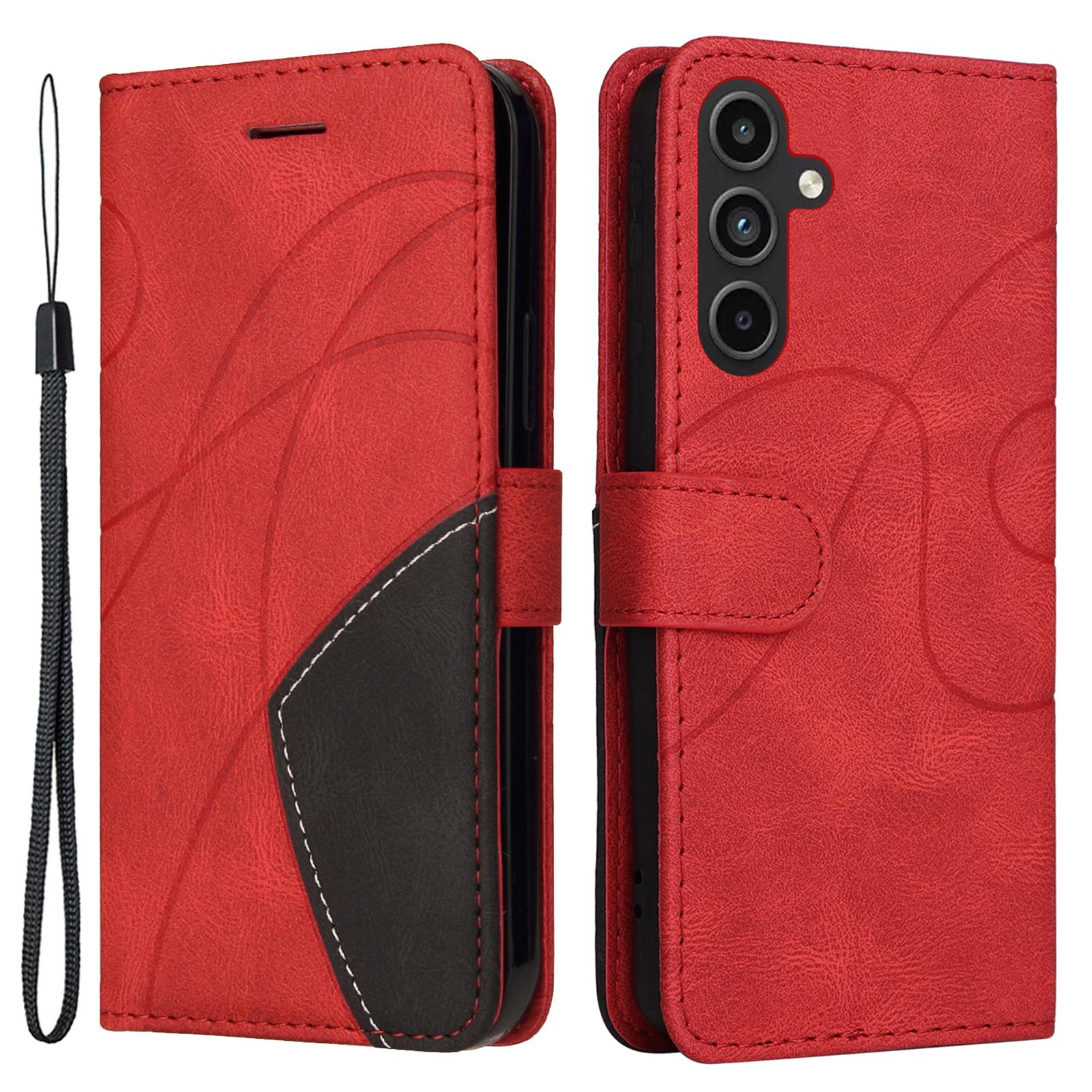 

For Samsung Galaxy A15 5G Leather Case Wallet Stand Color Splicing Phone Cover Red