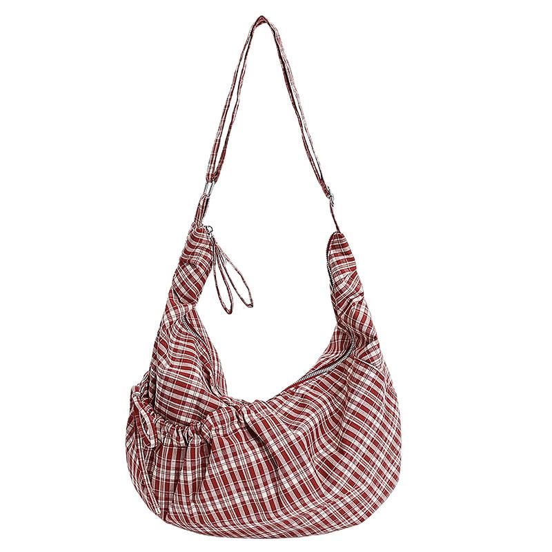 Retro Plaid Shoulder Bag For Women With Nylon Material And Zipper Closure Perfect For Daily Use