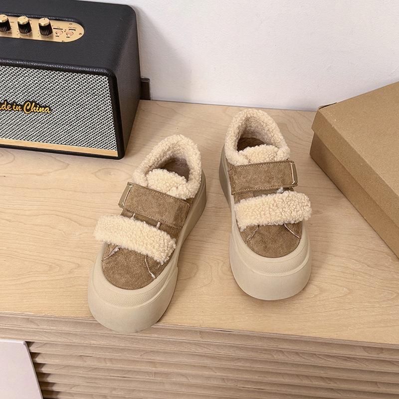 

Корейская версия уродливых милых вельветовых туфель на липучке, осенне-зимние хлопковые туфли, две хлопковые низкие универсальные утолщенные плюшевые туфли 40