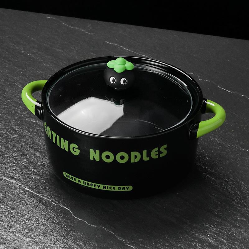 High-value Cute Instant Noodle Bowl with Lid 2024 New Household Binaural Ceramic Soup Bowl Student Dormitory Snail Powder Bowl