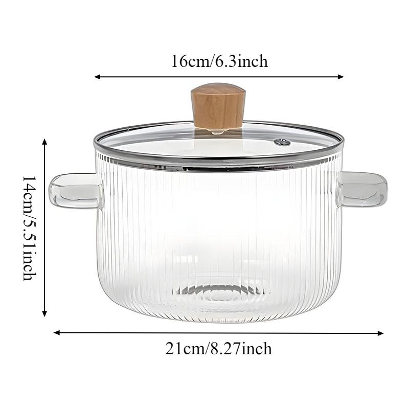 1.6L High Borosilicate Striped Heat Resistant Glass Pot Double Handle Milk Noodle Pan Gas & Electric Stove Mulled Wine Soup