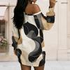 Women Plus Size One Shoulder Long Sleeve Abstract Geometric Print Asymmetric Hem Dress