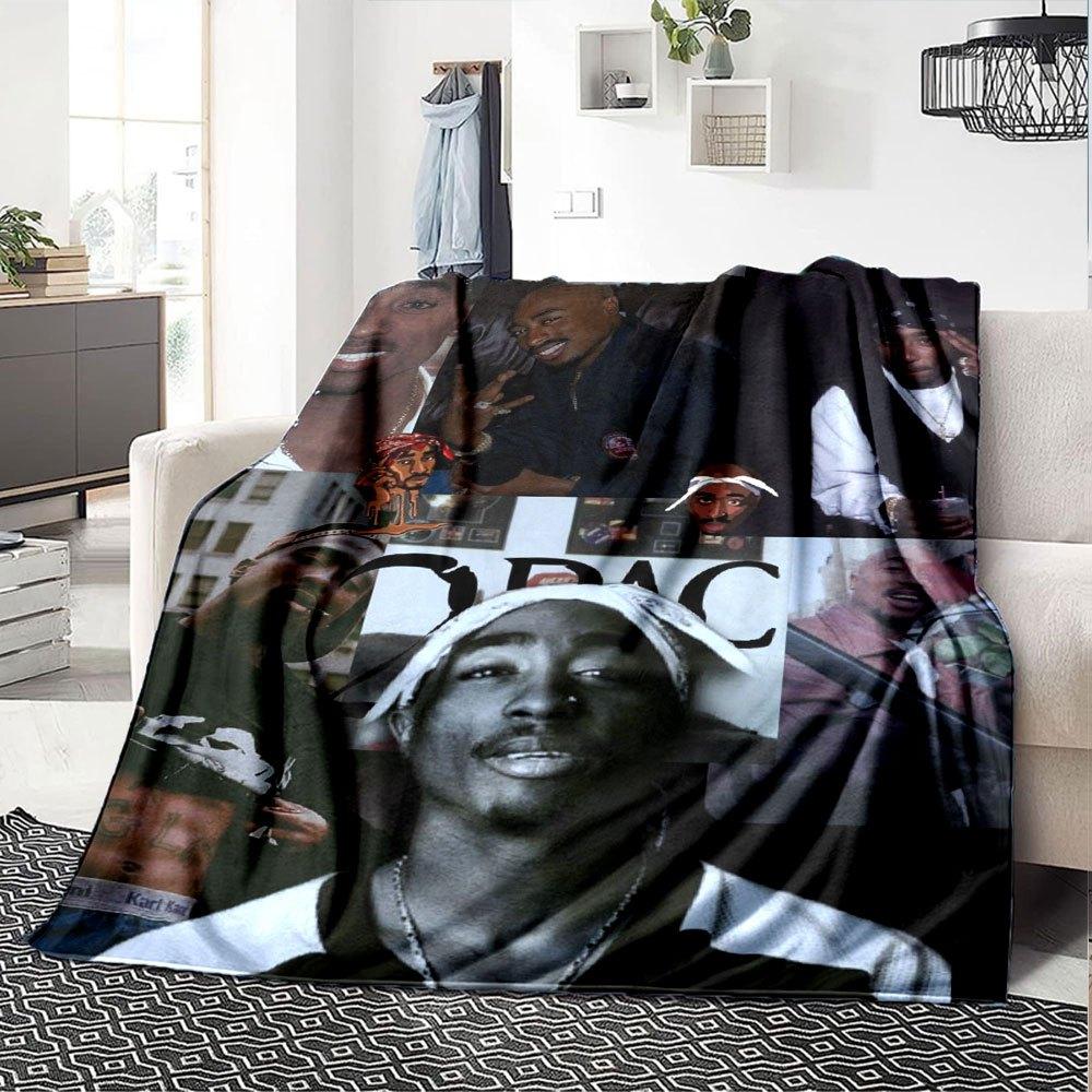 1pc 2PacHip Hop Blanket Soft Lightweight All Season Multi Purpose Throw for Sofa, Bed, Office & Picnics, French Style with Iconic Album Art & Quotes