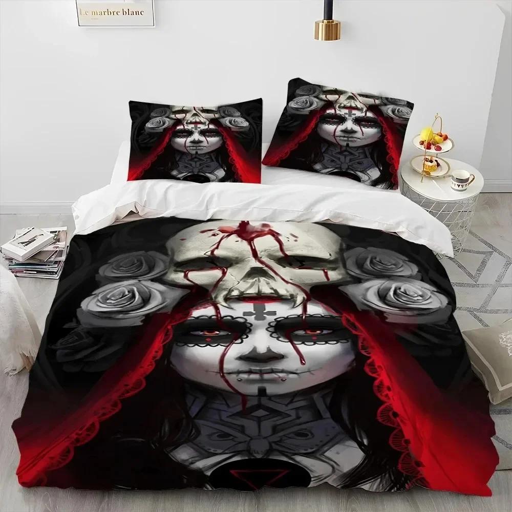 3D Horror Gothic Female Skull Dead Girl 3D Duvet Cover Bedding Set Comforter Linen Pillowcases Home Decor Single Twin King Queen