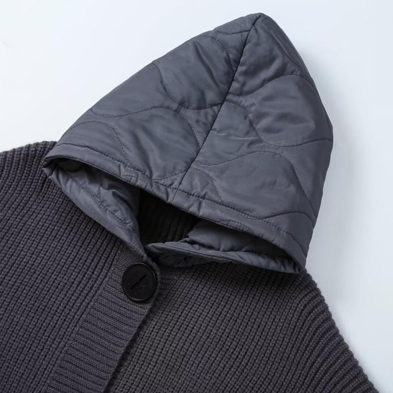 Womens Oversized Hooded Longline Knit Coat Winter 2026 Warm Cotton-Padded Casual Outerwear