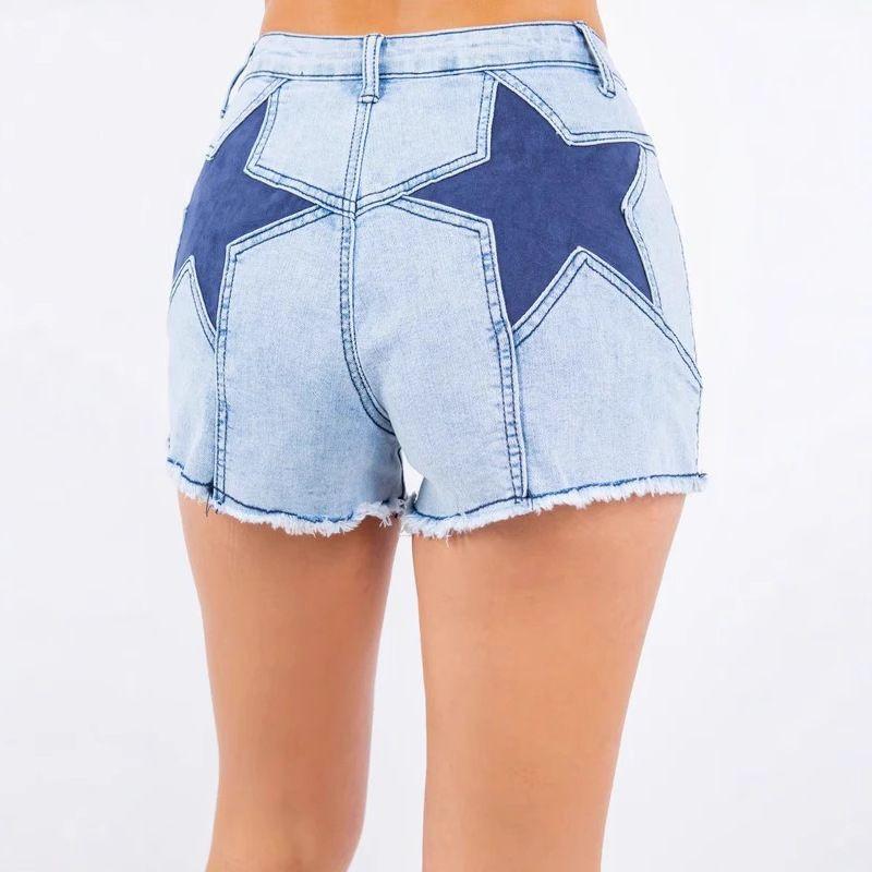 

Denim Shortts2025 Summer New High Quality Sexy Women Patchwork Five-Pointed Star Demin shorts Hot Pants Light blue XL
