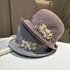 Knitted Curled Dome Sunshade Basin Hat Summer Breathable Cotton and Linen Bucket Hat Women's Literary Short Brim Top Hat