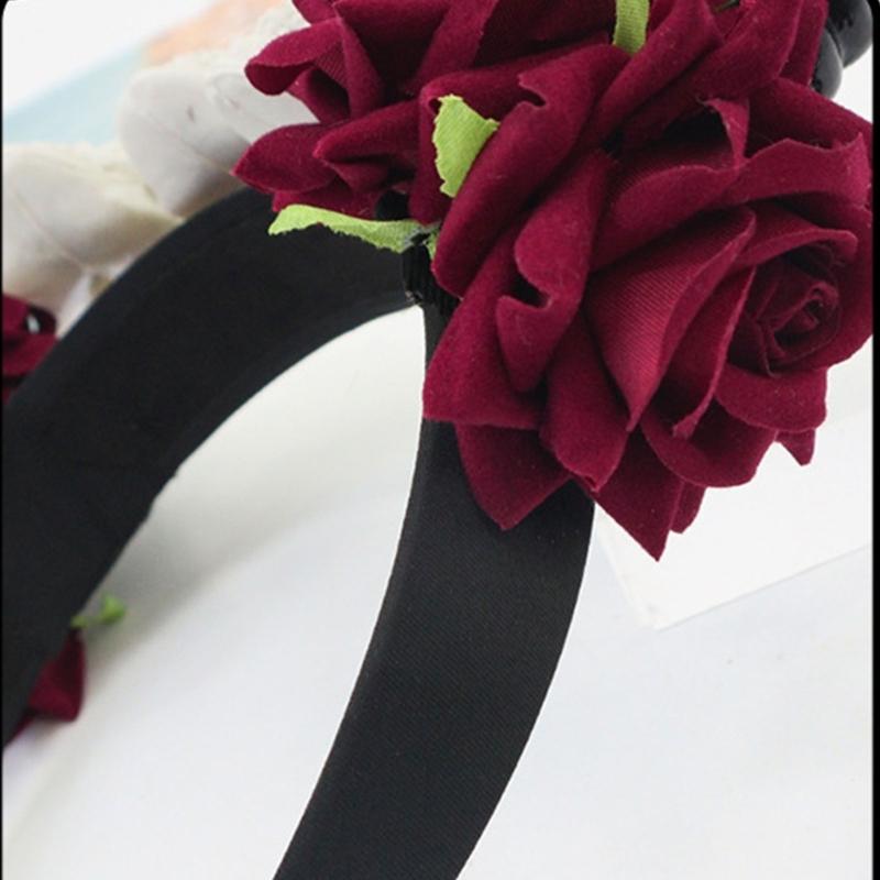 Gothic Lace Rose Devil Horn Headpiece Stylish Hair Hoop Lightweight Photoshoots Props For Halloween Cosplay Event