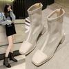 Coarse heel square head women's shoes mesh yarn Roman Korean version fashion square buckle rear zipper Gaobang mother single shoes cool boots