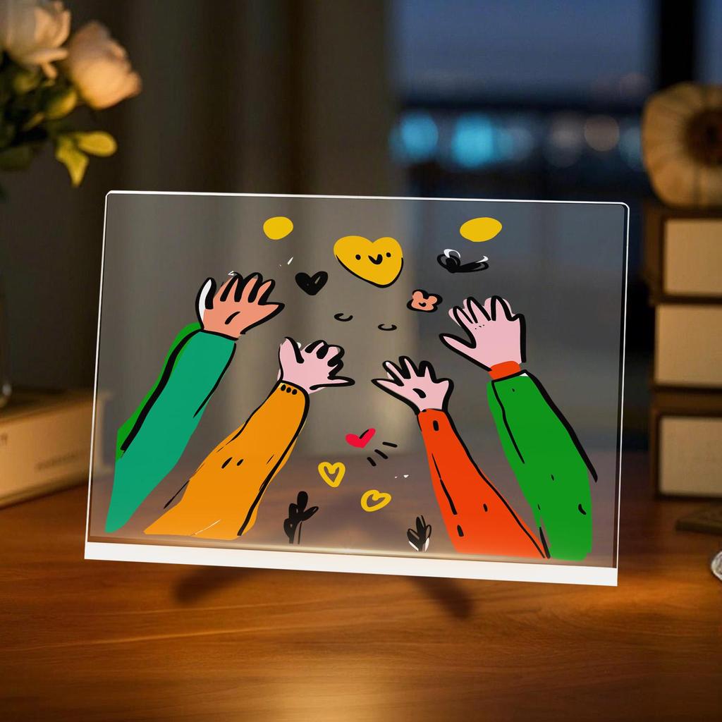 Transparent Acrylic Light Up Writing Pad LED Drawing Board with 12-Color Pens & Foldable Stand, Dry Erase Board for Kids Adult