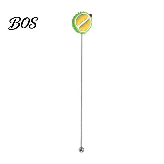 Syrup Mixing Stick Cocktail Stir Stick, Stainless Steel with Durian Pineapple Strawberry Colorful Fruit Decoration Stirrer Watermelon Rubber