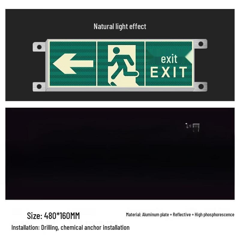 Tunnel Photoluminescent Reflective Emergency Exit Sign