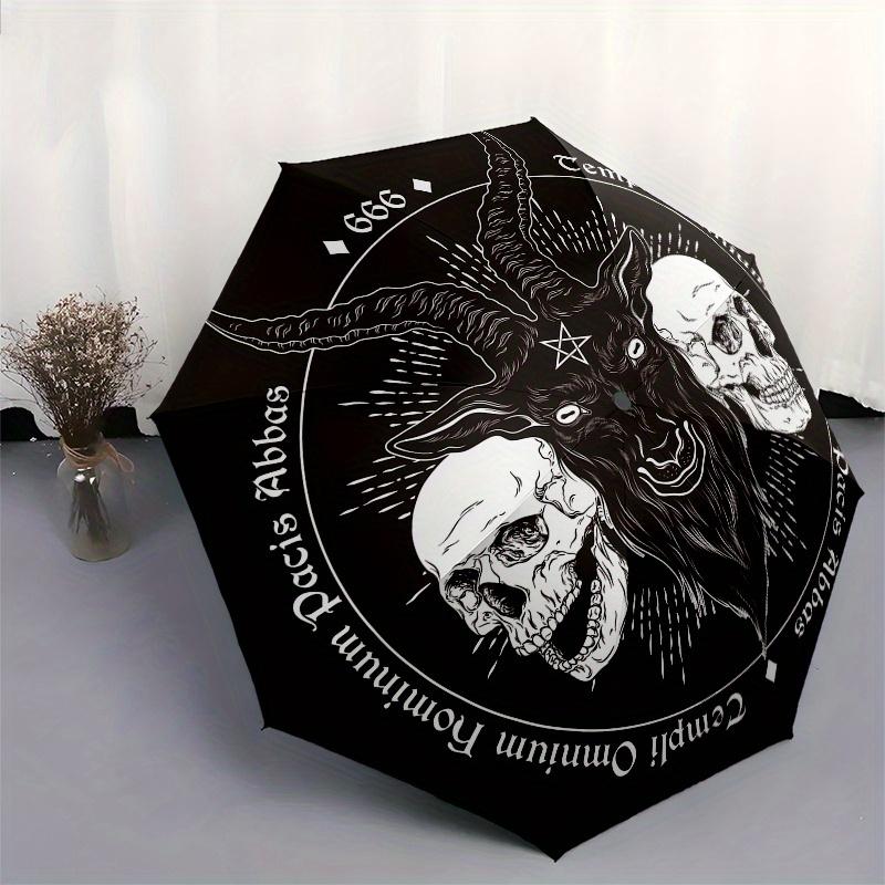 "666 Baphomet Goat Head with Pentagram and Skulls Occult Symbol Sticker Decal" Umbrella, Cute Umbrella with Cute Design, Portable 3-Fold Compact Umbre