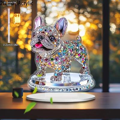 2D Flat, Bulldog Crystal Acrylic Desktop Decoration, with Base, Suitable for Wall Decoration, Porch, Room, Villa, Accents Home, Hallway, or Workplace