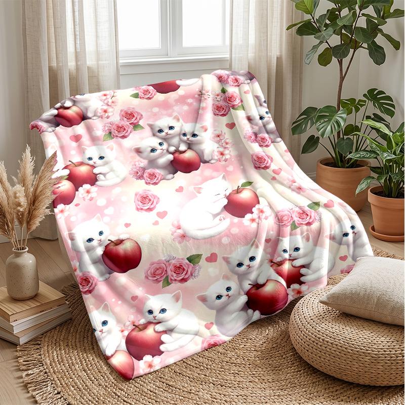 Cute Kittens in Playful Scenes blanket Personalized Name Flannel Blanket Soft Cozy Plush Throw for Sofa Bed Lightweight Home Decor