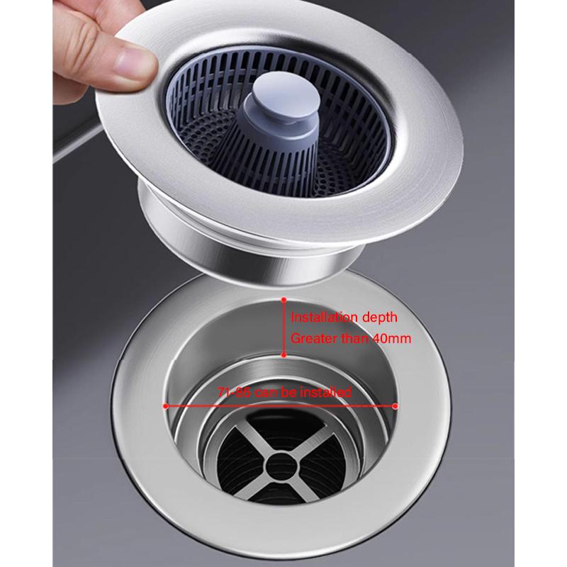 Pop Up Kitchen Sink Drain Filter and Plug, Made Of 304 Stainless Steel