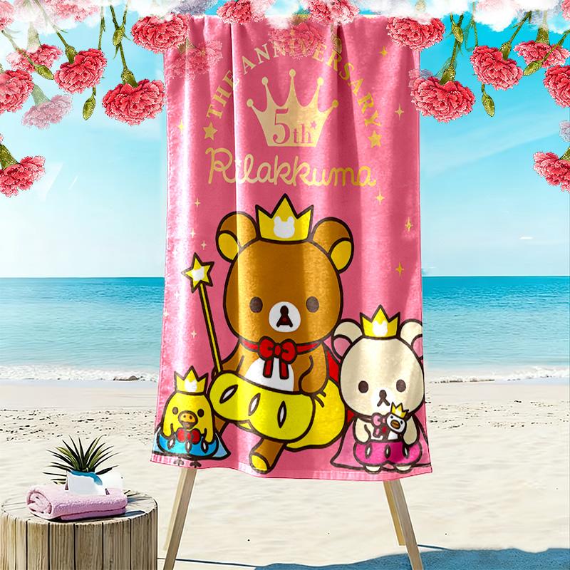 Rilakkuma Print Beach Towel, Large Soft Quick Dry Towel for Beach Camping Swimming