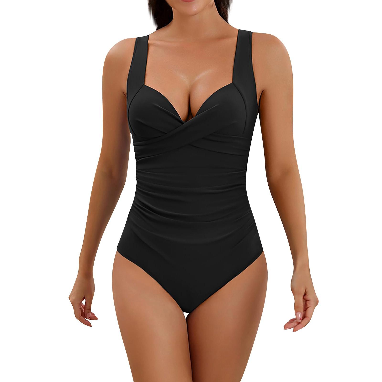 

Женский модный пляжный купальник с открытой спиной и грудью, однотонный купальник бикини L чёрный