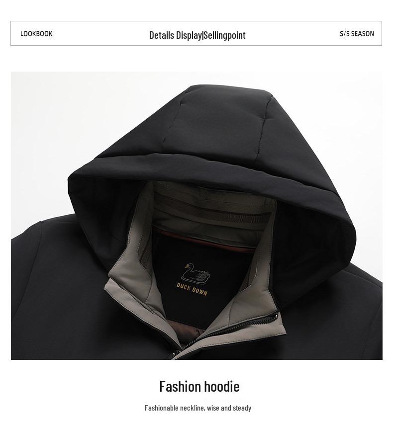 2025 Men's High-End Mid-Length Down Jacket with Detachable Liner - Cold-Proof and Casual for Autumn/Winter