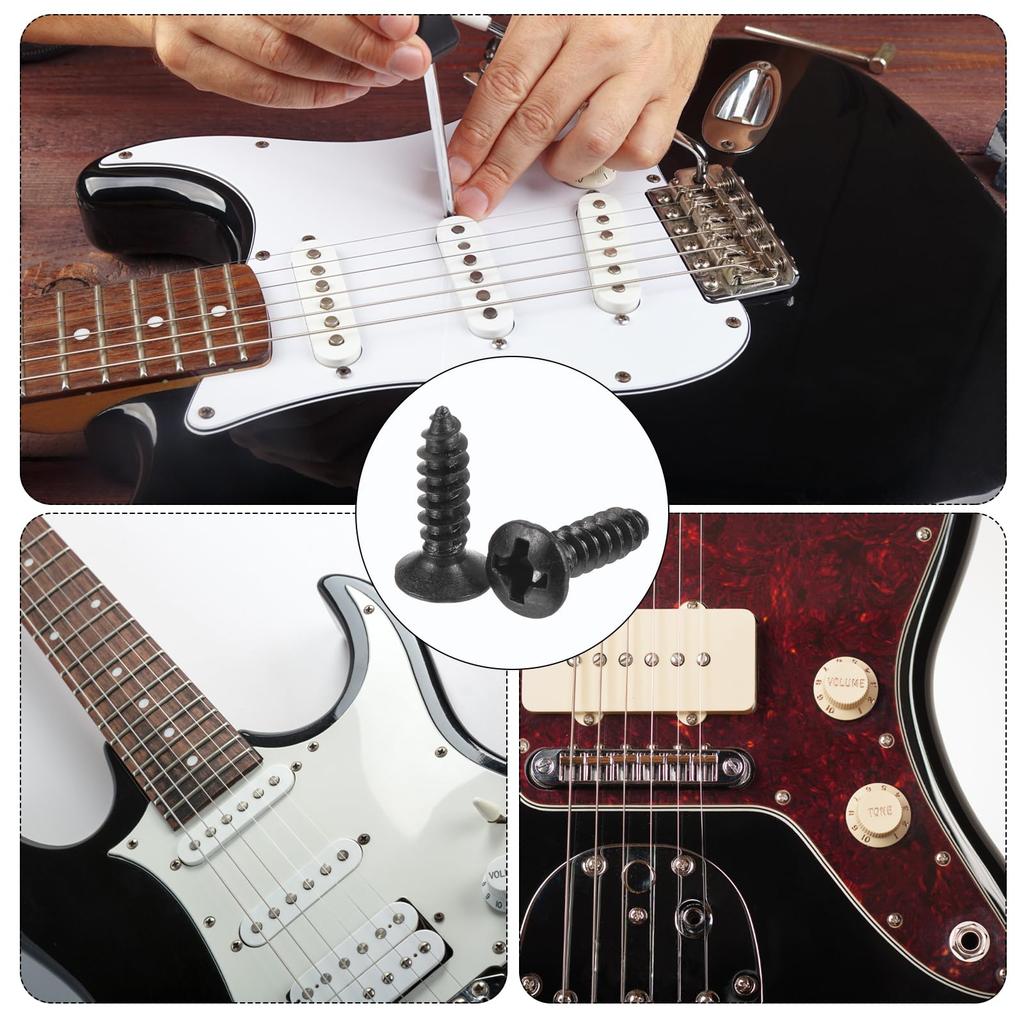 Uxcell 50 szt. Czarne 3 mm Śruby do pickguardu gitary elektrycznej i basowej dla SQ ST TL Śruby montażowe do płyt przeciw rysowaniu Gitary,