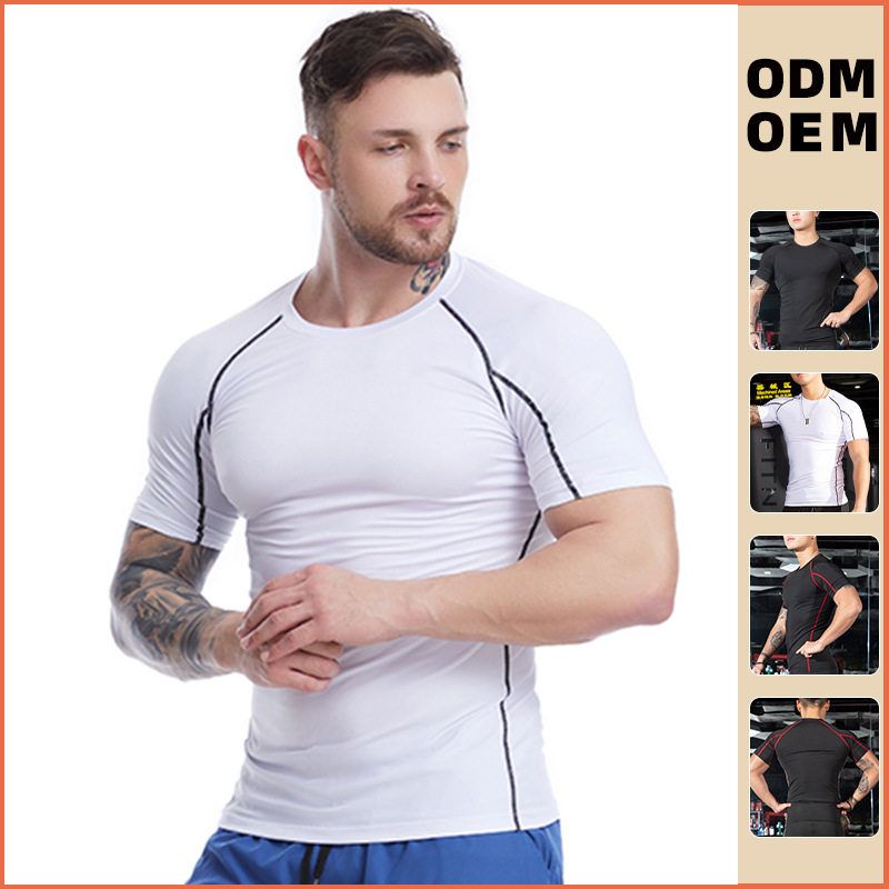 and American Fitness Clothing for Men, Elastic Tight-Fitting Quick-Drying Clothing, Outdoor Running Basketball Short-Sleeved Sportswear, Same Style