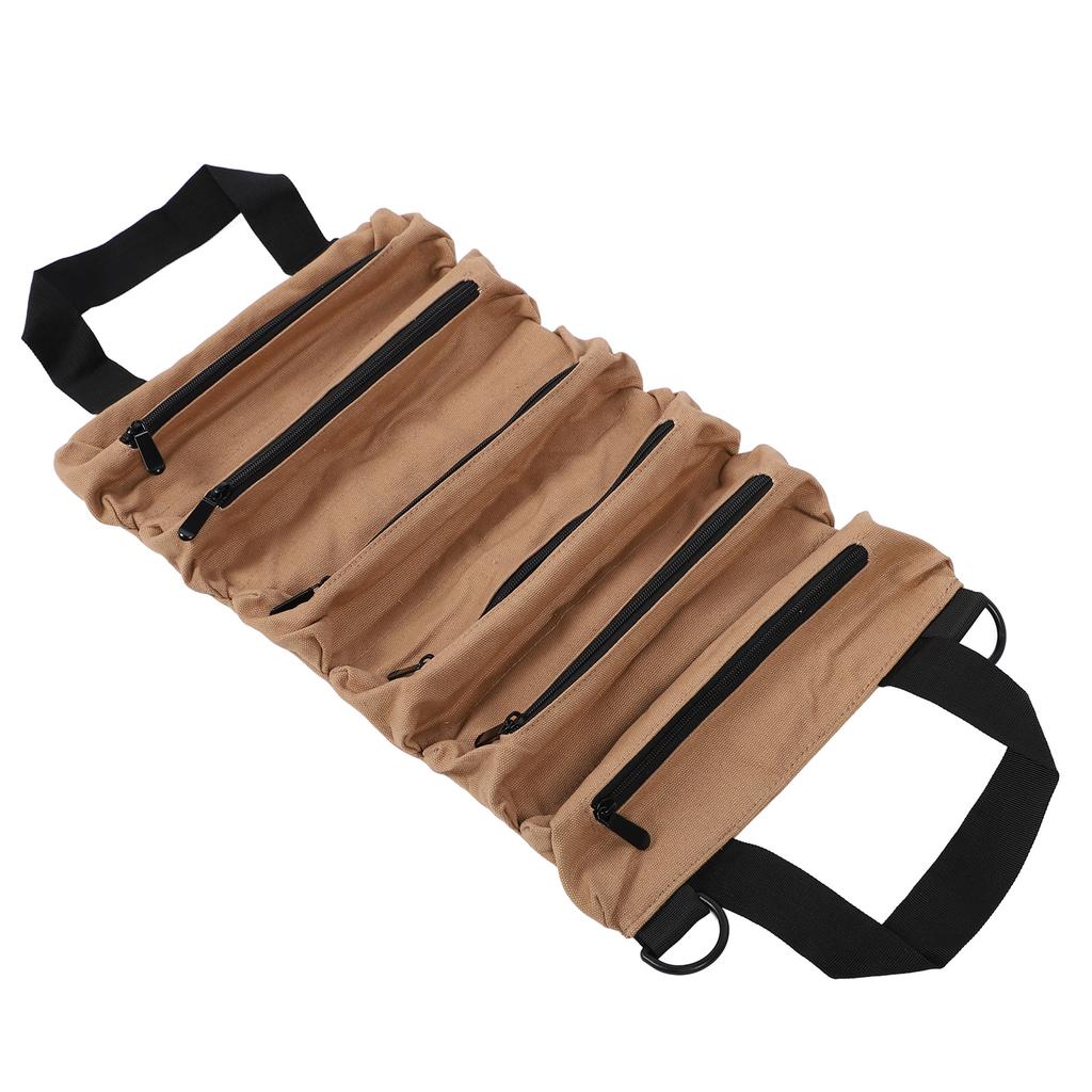 Roll Up Tool Bag with 6 Zippers Pockets Detachable Parts Organizer Pouch for Wrench Screwdriver Socket Pliers Khaki