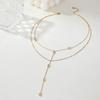 Trendy Water-resistant CZ Geometric Lariat 2-layers Necklace  Stainless Steel Delicate 18K PVD Gold Plated Charm Fashion Jewelry