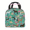 1 Stück DRONENPILOT Isolierte Lunchtasche, Blumen- & Mehrfarbiges Pferde-Design, Wasserdichte Oxford-Stoff Kühlertasche, Handwaschbar Therma