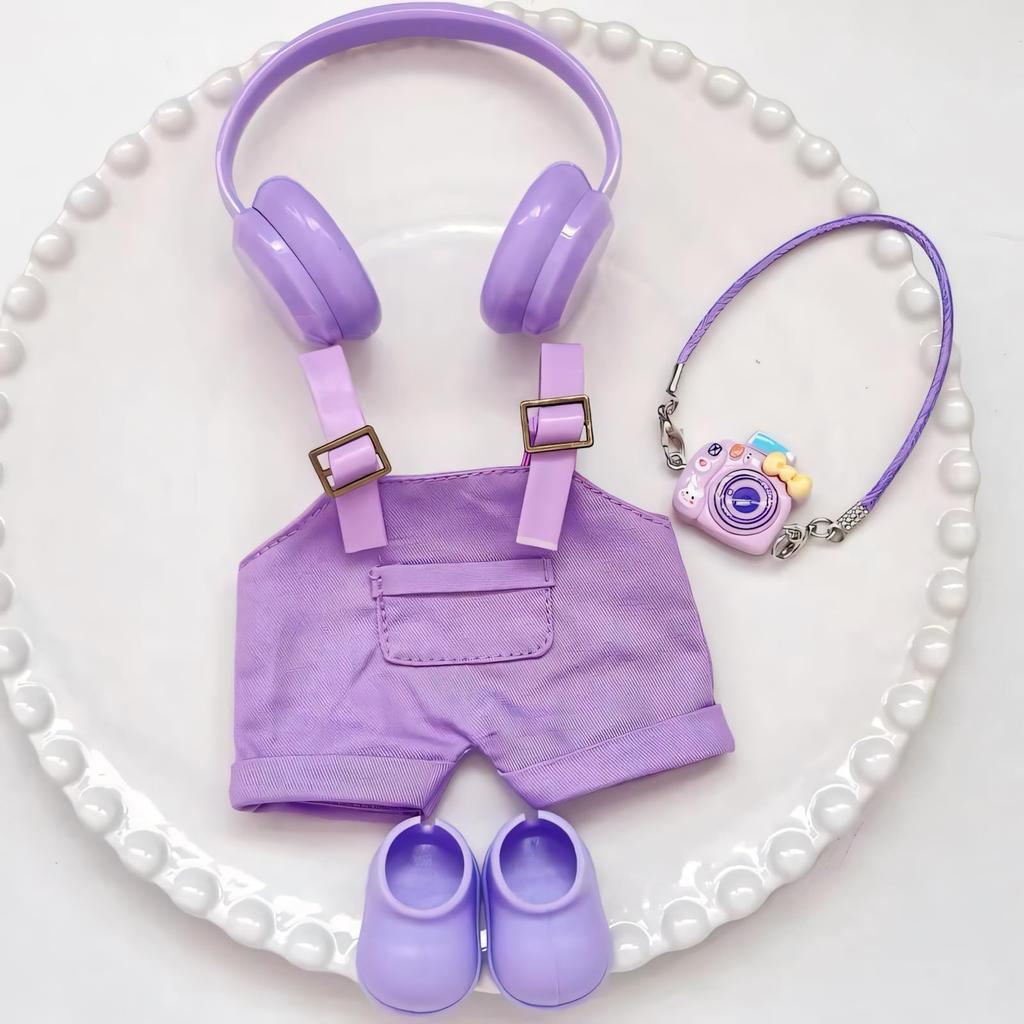 17cm Labubu Doll Clothes Set (4-piece Overalls Set - Purple) Suitable for Labubu Dolls and Plush Toys. Includes Clothes for 1st, 2nd, and 3rd