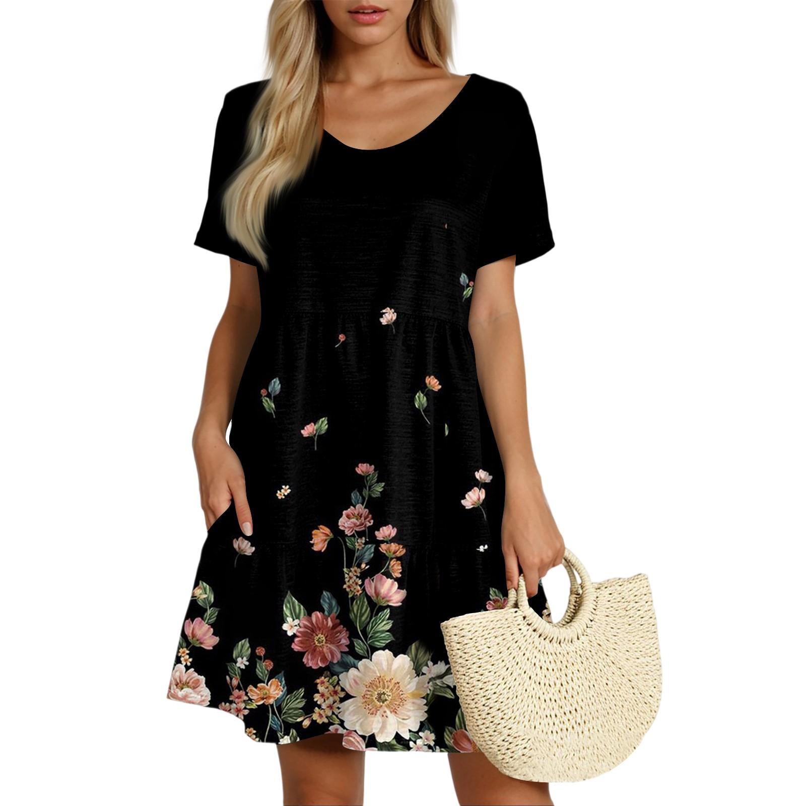 

Women s Casual Fashion Round Neck Neck Short Sleeve Vintage Cake Dress XL чёрный