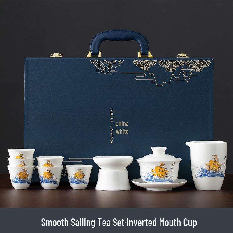 Mutton Fat Jade Dehua Porcelain Kung Fu Tea Set Souvenir