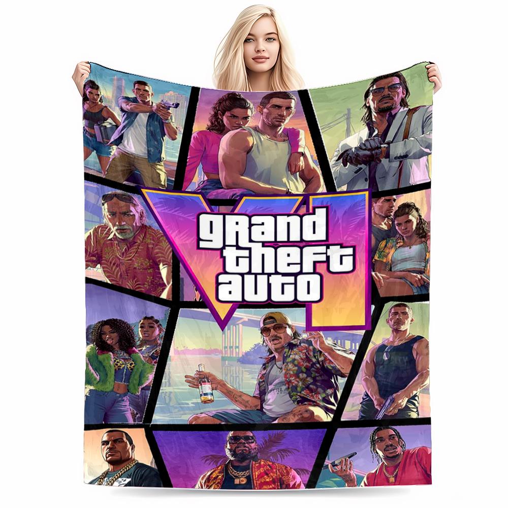Grand Theft Auto VI Buntes Design Flanelldecke für Schlafzimmer, Wohnzimmer, Sofa und Nickerchen