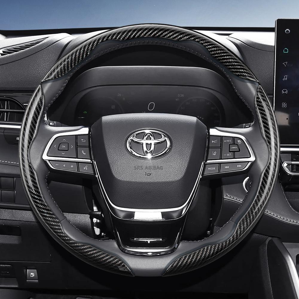 Suitable for Toyota Carbon Fiber Texture Steering Wheel Cover with Segmented Quick-Release Design, Durable, for Rav4, Hilux, Camry, Y