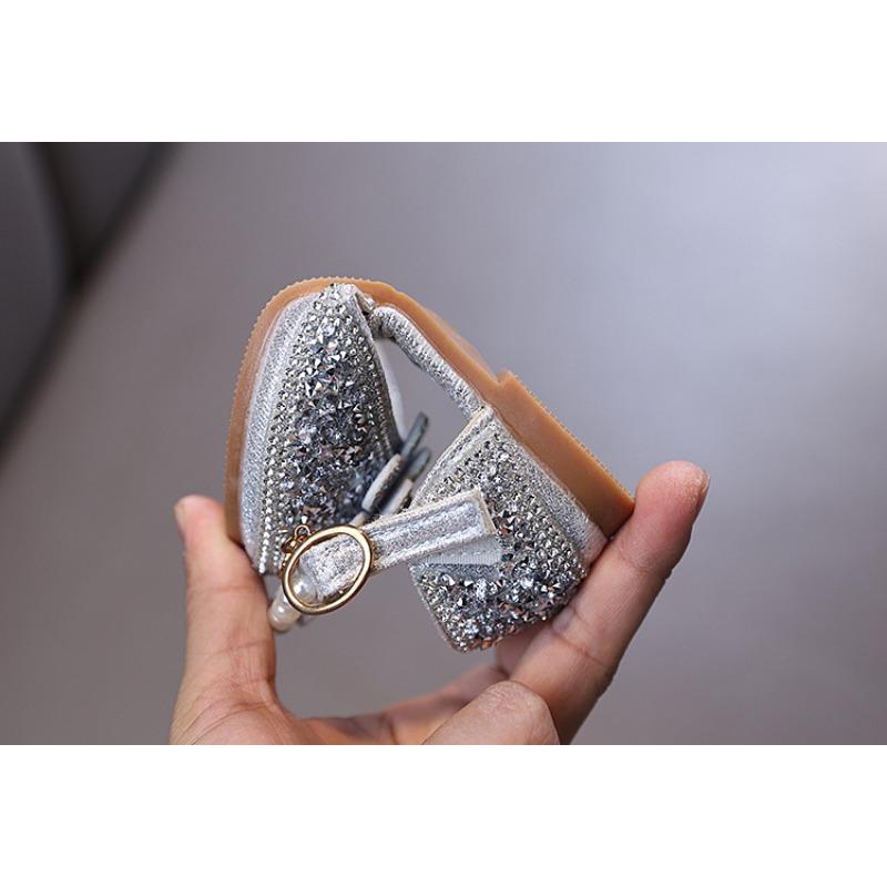 Wiosenno-jesienny nowy styl, eleganckie, dla małych dziewczynek, dziewczęce, księżniczki, płaskie buty z cyrkoniami, skórzane buty, buty do występów tanecznych