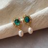 Medieval vintage silver needle earrings real gold electroplated round flower glass pearl stud earrings premium feeling earrings