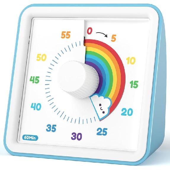 LIORQUE 60 Minute Visual Timer for Kids, Visual Countdown Timer for Classroom Office Kitchen with  Rainbow  Pattern Design, Pomodoro Timer with
