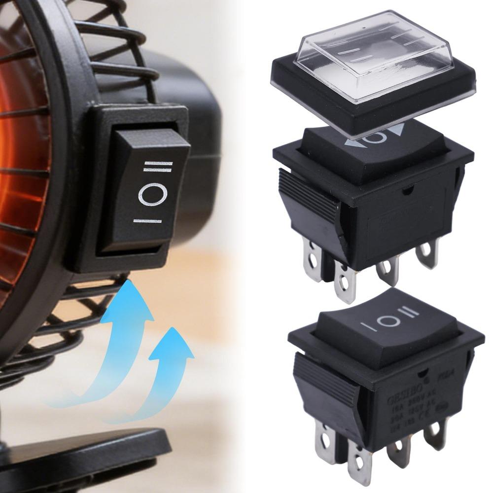 Self Resetting 6 Pin Rocker Switch 16A 250V 20A 125V AC Flame Retardant ABS Copper DPDT Snap in Auto Car Marine Toggle Panel