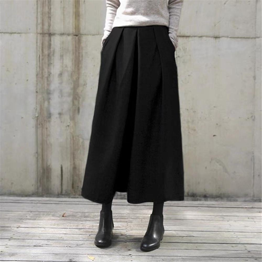 Loose Woolen Wide Leg Skirts Pants Women Pleated Casual Pants Winter Autumn Straight Trousers Elastic High Waist Fat Leg Pants