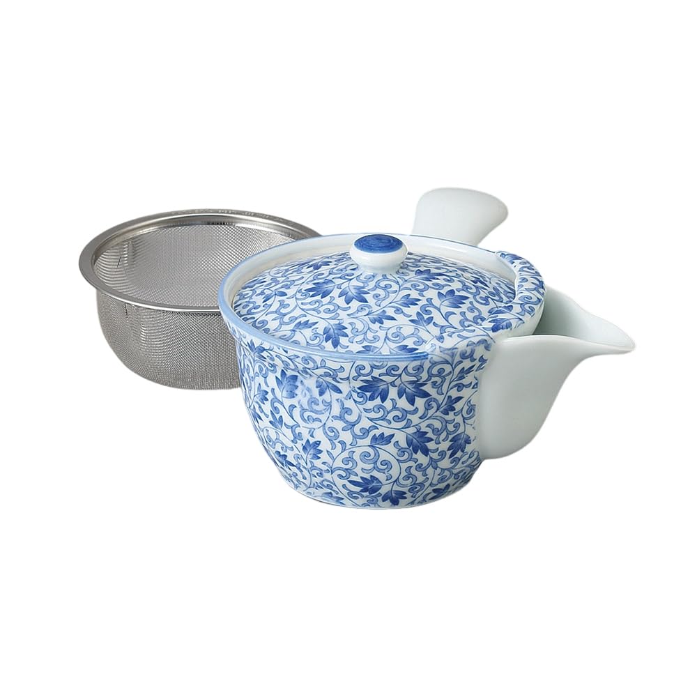 

250cc Arita Ware Teapot with Stainless Steel Flower Arabesque with Marby Made in Stylish Ale-net Strainer, Design, Basket, Teapot, Porcelain, Japan,