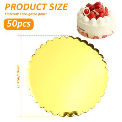 50Pcs Round Cake Board 8/10 Inch Golden Cake Board Circles Rounds Base Cake Plate for Displaying Cakes Dessert Pizza Baking Tool
