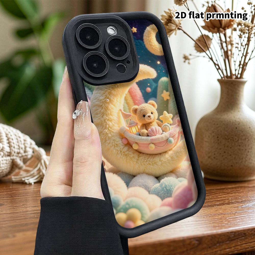 Phone Case: 2D Flat, Suitable for iPhone 18 17 16 15 14 13 12Pro Protective Case, Moon Little Bear Cradle, Perfect Christmas and Halloween Holiday Gif