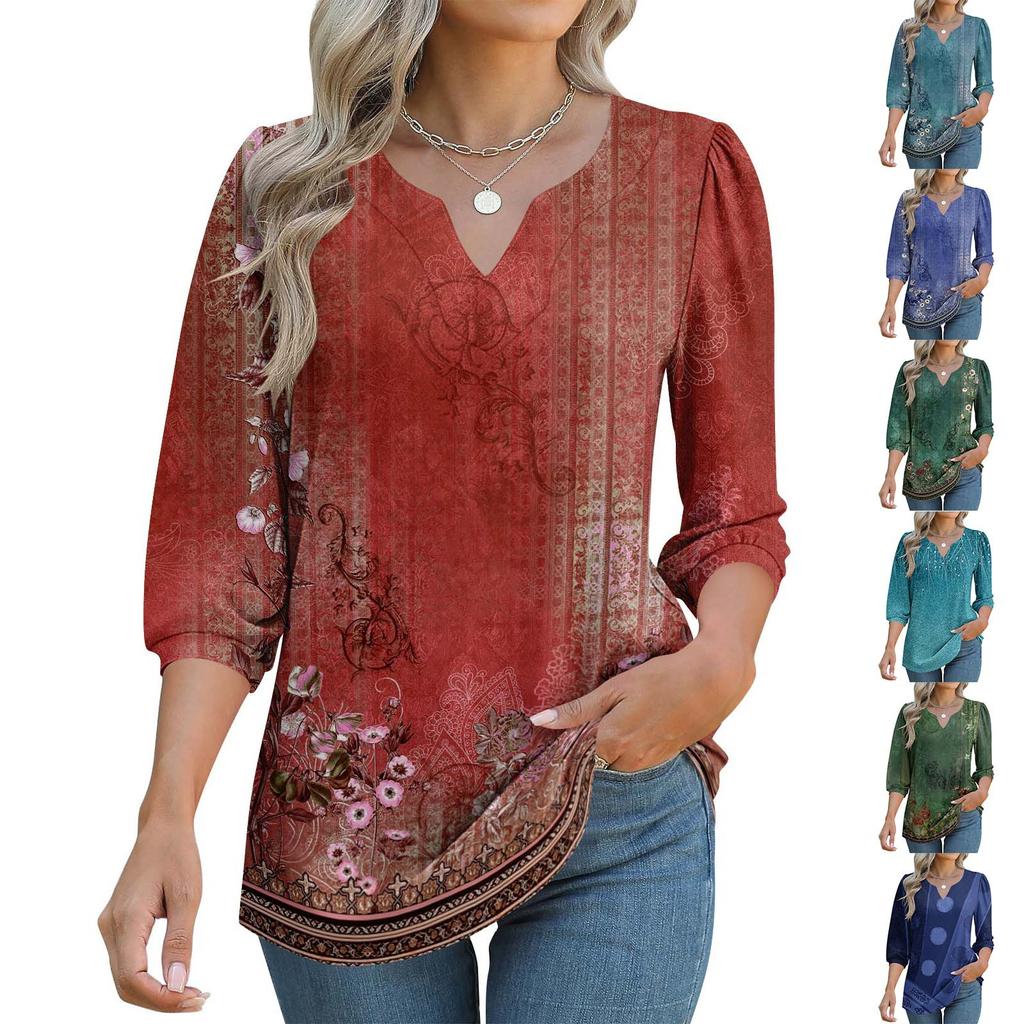 Damen 3/4-Ärmel Shirts Grafik-T-Shirts Shirts Lässige Basic-Tops Pullover