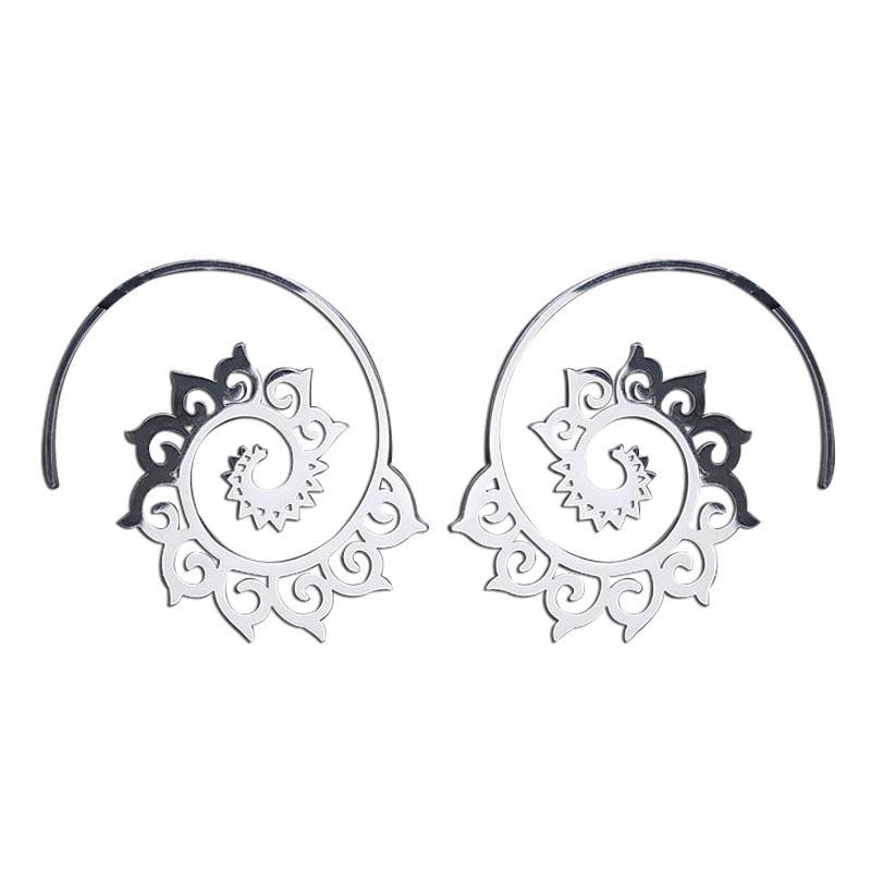 Bohemian Ethnic Style Carved Geometric Dangle Earrings - Vintage Stainless Steel Design