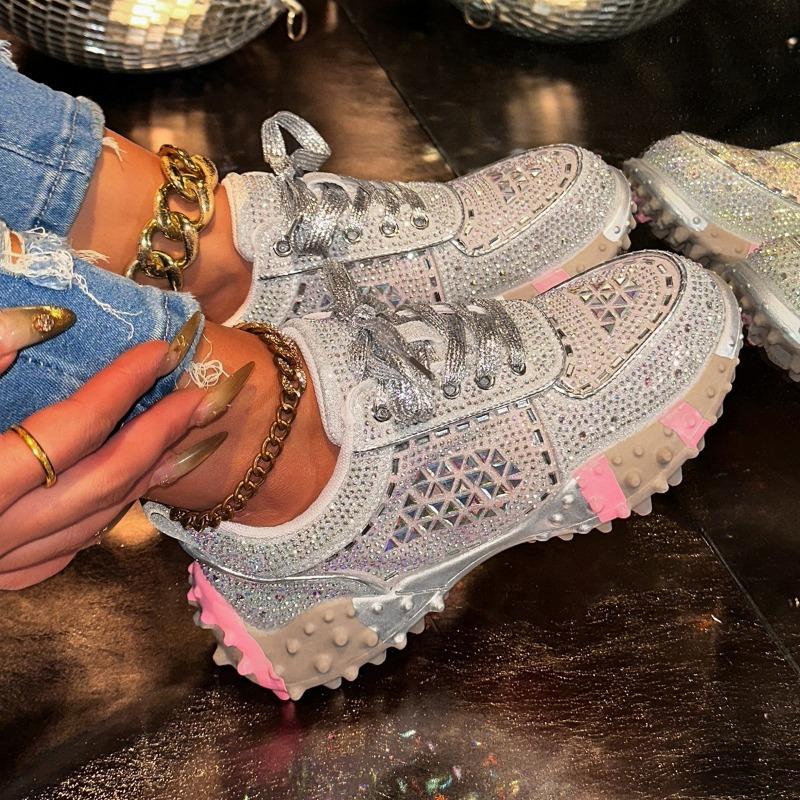 New Large-sized Dad Shoes, Sparkling Women's Sports Casual Shoes, Anti-slip Board Shoes